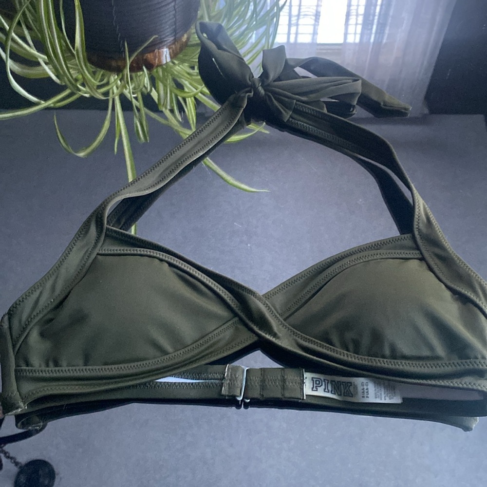 Victorias Secret Pink- Green Halter Bikini Top, Small